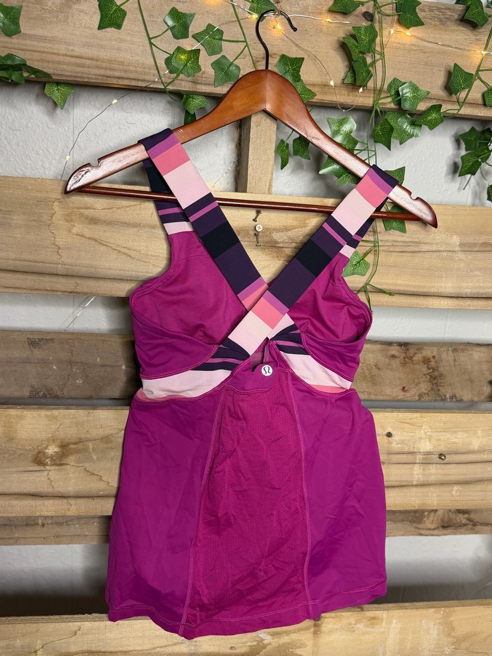 lululemon athletica women’s ' Magenta One-Piece with Multicolor Striped Crossbac
